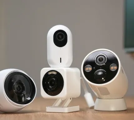 Security camera mounted on a home exterior