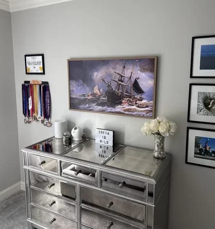 Samsung Frame TV mounted flush on a wall