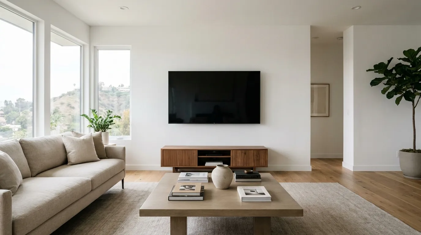 Wall-mounted TV in a modern living room