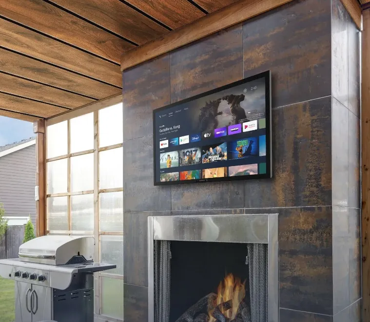 Backyard outdoor TV install with clean cable routing