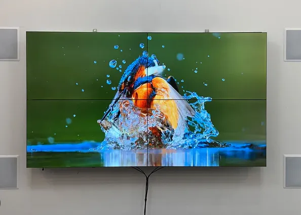 Close-up of seamless video wall panel alignment