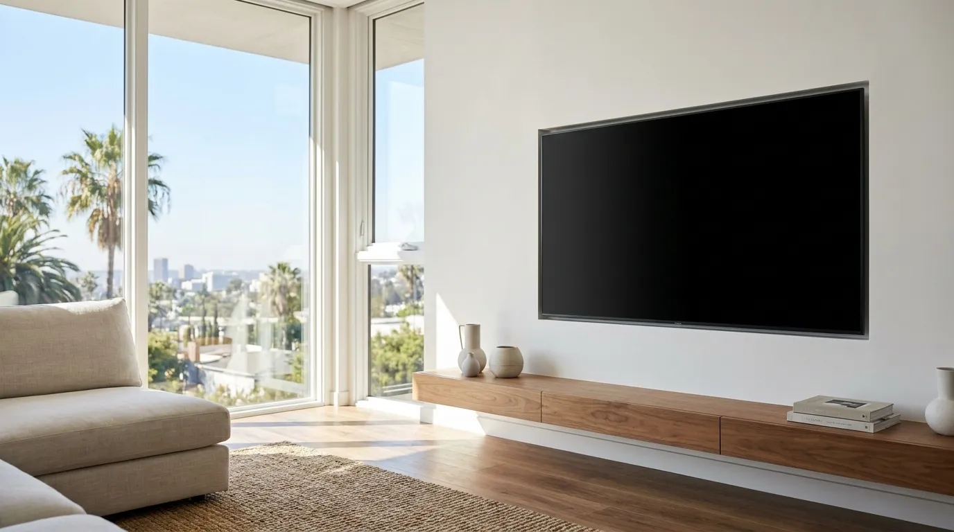 Wall-mounted TV in a modern living room