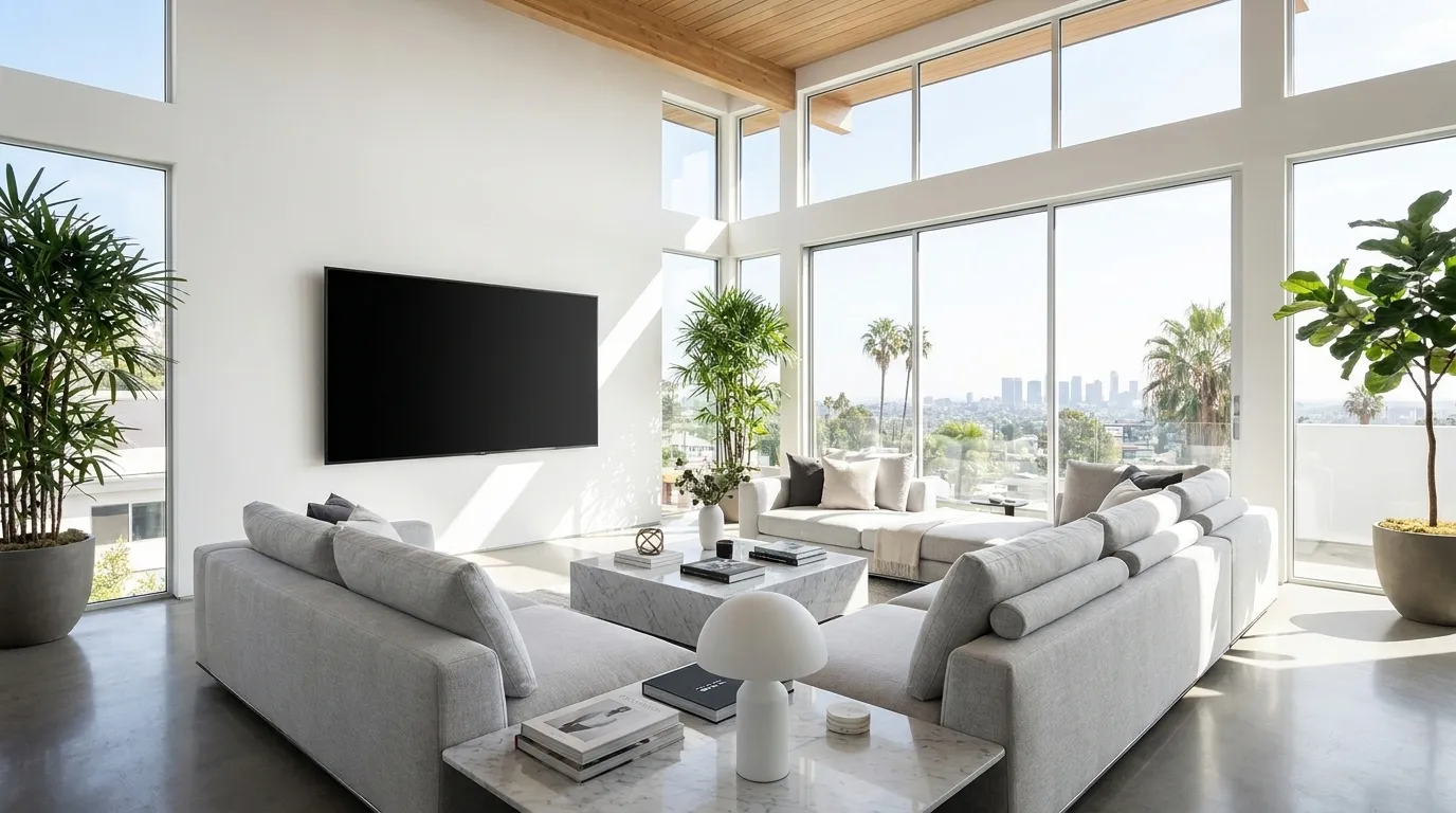 Large TV wall mount in a premium Los Angeles living room